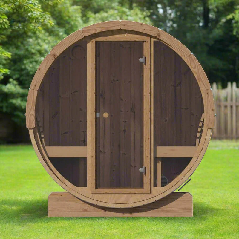 SaunaLife Model E7G Ergo Series 4-Person Outdoor Sauna Barrel With Glass Front [SL-MODELE7G] (SAK81934) - Best Cold Plunge Tubs - SAKSBY WHOLESALE