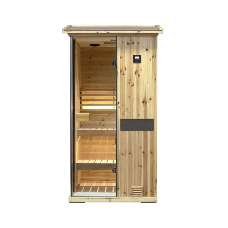 Thermora 1-Person Outdoor Weather-Resistant Traditional Wooden Steam Sauna Room (SAK71642) - Best Cold Plunge Tubs - SAKSBY WHOLESALE