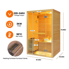 Thermora Premium 2-Person 3KW Hemlock Wood Sauna With LED Wall Light (SAK28471) - Best Cold Plunge Tubs - SAKSBY WHOLESALE