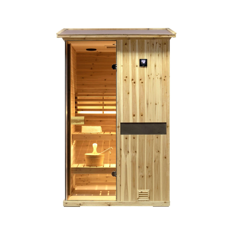 Thermora Premium 2-Person Outdoor Wooden Steam Sauna Room With Smart Control Panel And Bluetooth Audio (SAK52918) - Best Cold Plunge Tubs - SAKSBY WHOLESALE
